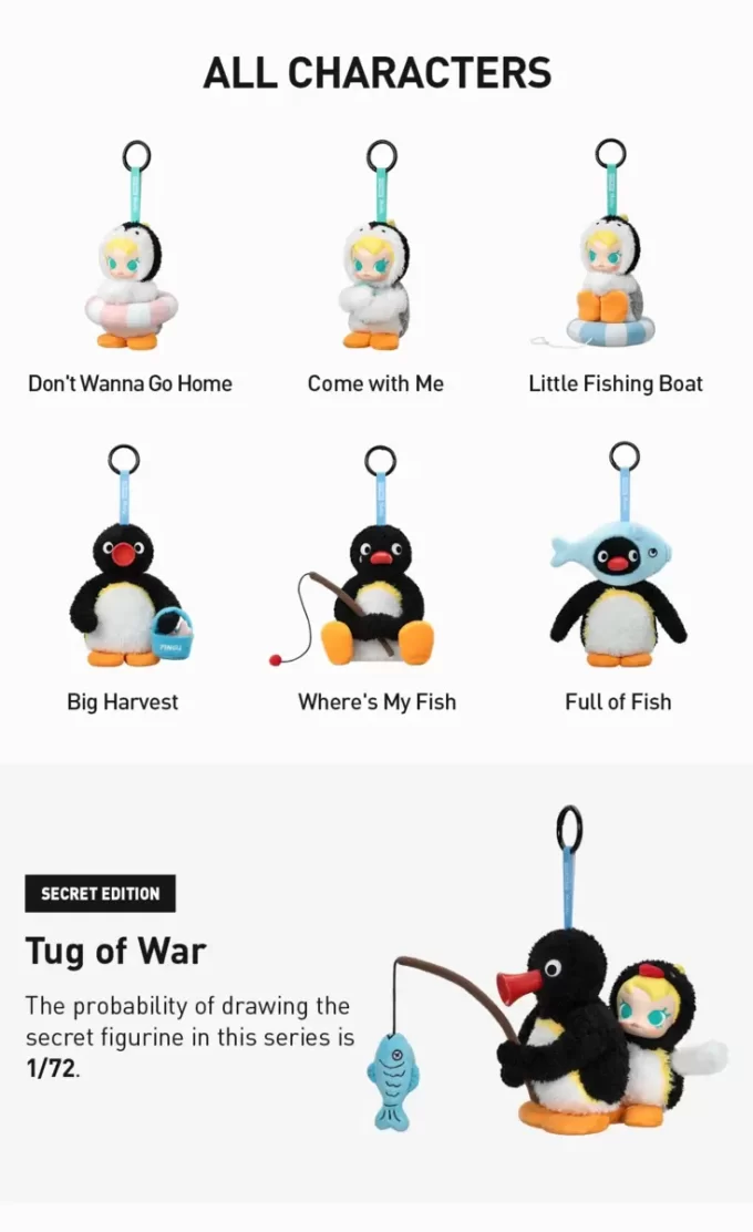 Baby Molly × Pingu Happy Fishing-serien – vinylplysjanheng – blindboks