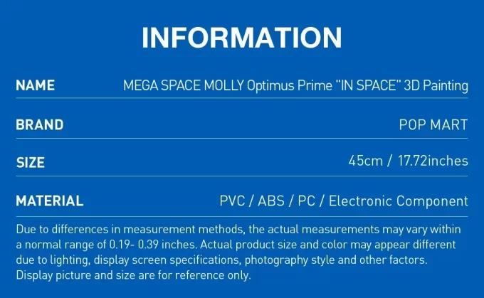 MEGA SPACE MOLLY Optimus Prime《I ROMMET》3D-maleri