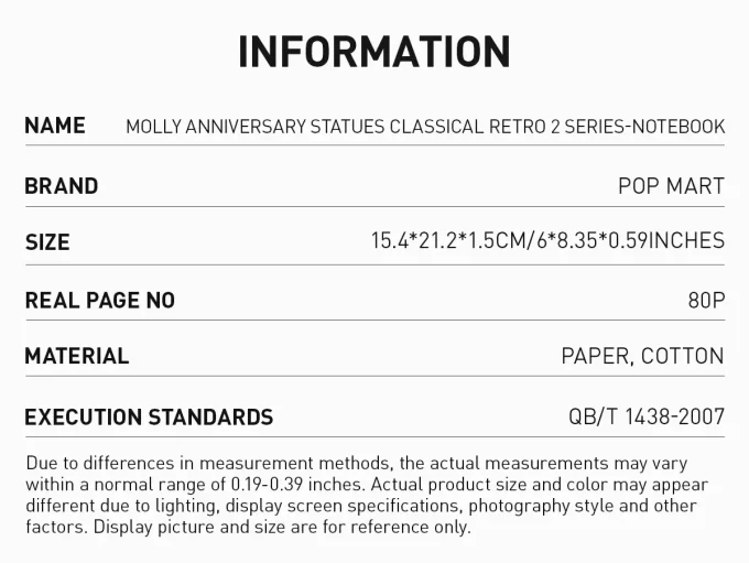 MOLLY jubileumsstatue klassisk retro 2-serie – notatbok