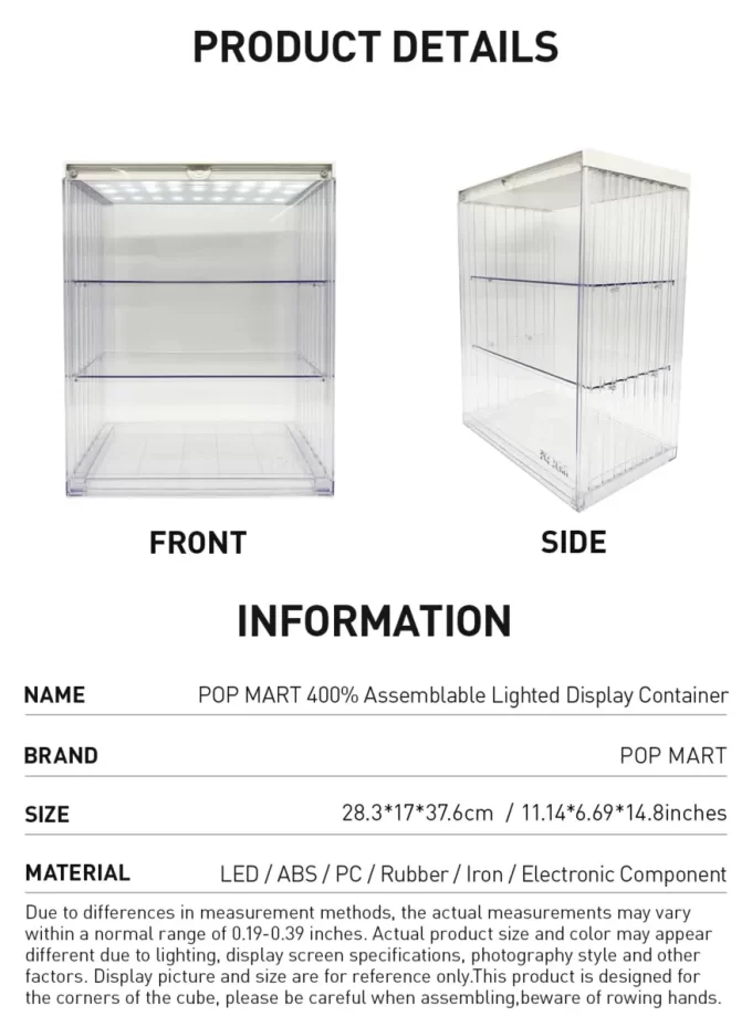 POP MART 400 % monterbar opplyst utstillingsbeholder